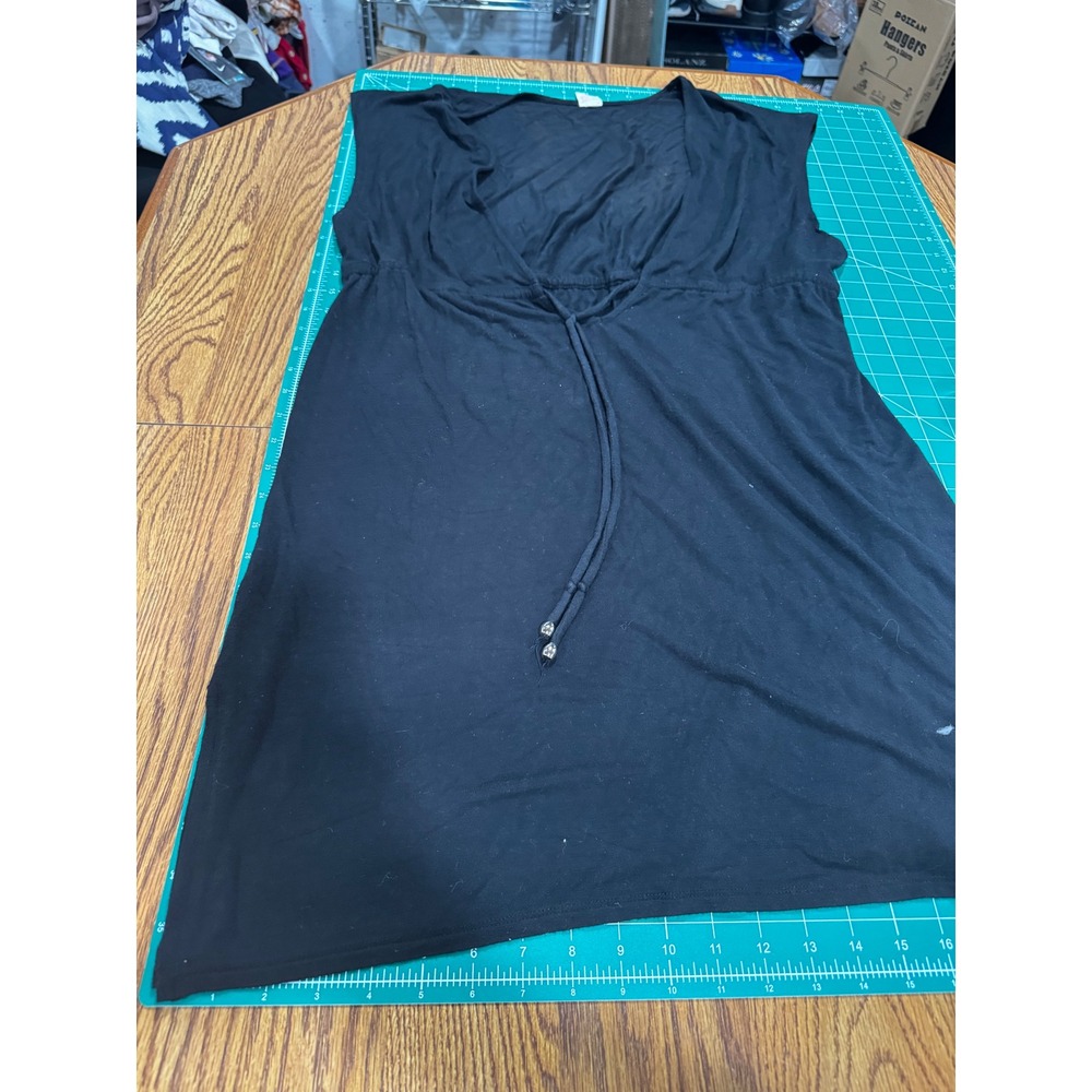Merona Women XL Black Drawstring Waist Sleeveless Swim Cover Up Dress Cutout